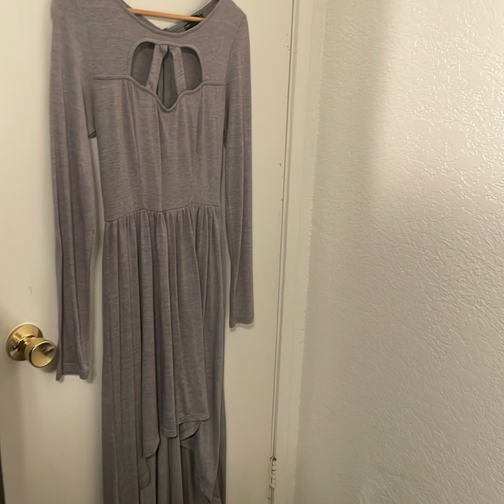 Teen vouge high low long sleeve gray dress